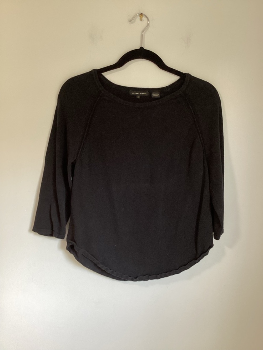 *JEANNE PIERRE Black Crewneck Raglan Sweatshirt